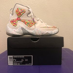 Lebrons size 7Y or 8.5 women’s White/ Multi-color